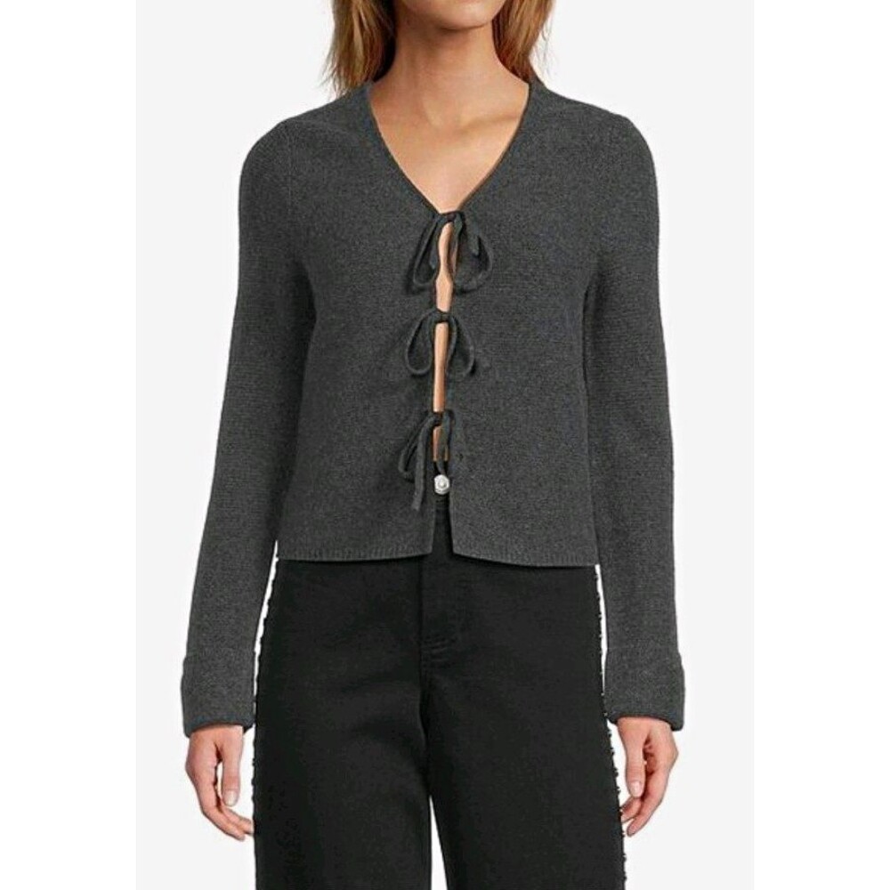 Antonio Melani 100%  Cashmere V-Neck Long Cuff Sleeve Tie Front Bow Sweater XS